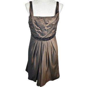 Carmen Marc Valvo Collection Metallic Brown Pleated Silk Dress